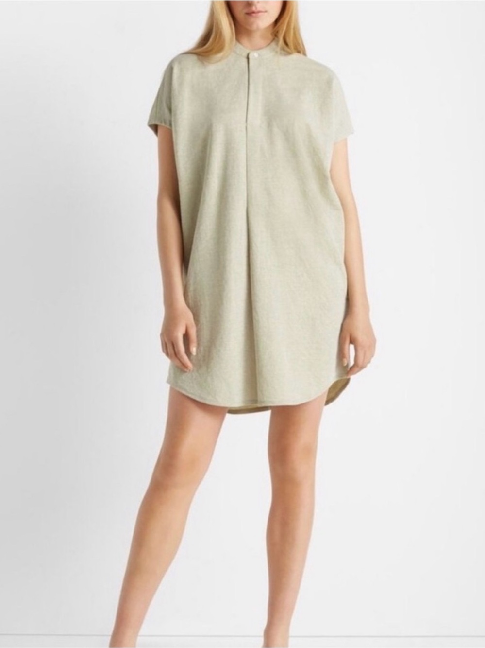 Club Monaco Short Sleeve Shirt Dress in Sage Green
